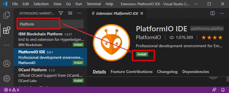 VS Platform IO Installieren