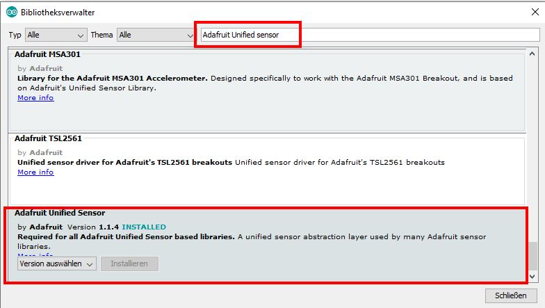 Adafruit Unified Sensor Bibliothek