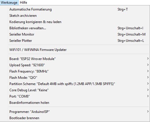 HiGrow - Arduino Gui Programiereinstellungen