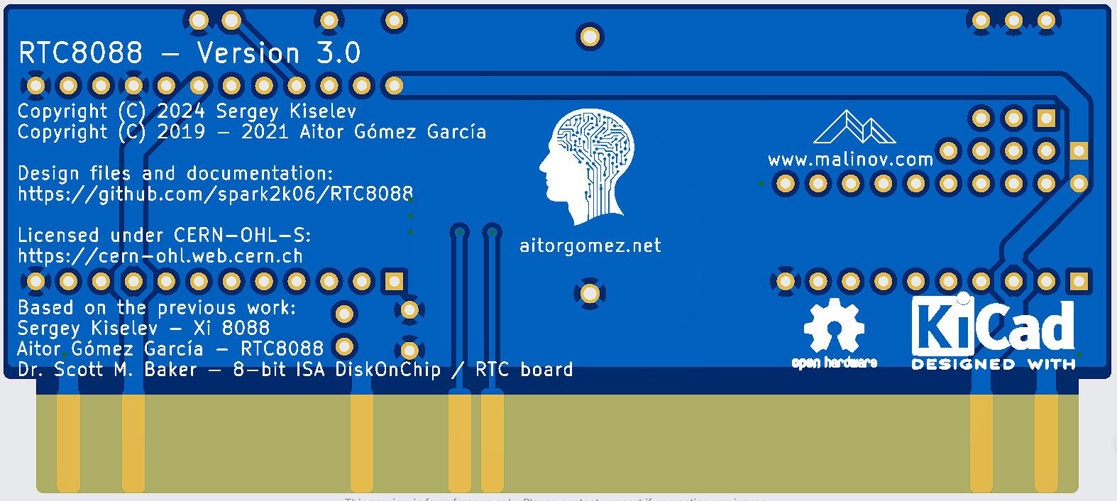 RTC8088 - Platine gerendert Rückseite