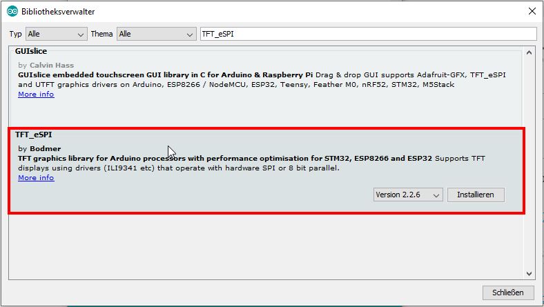 TFT_eSP Installation mit Bibliothekar