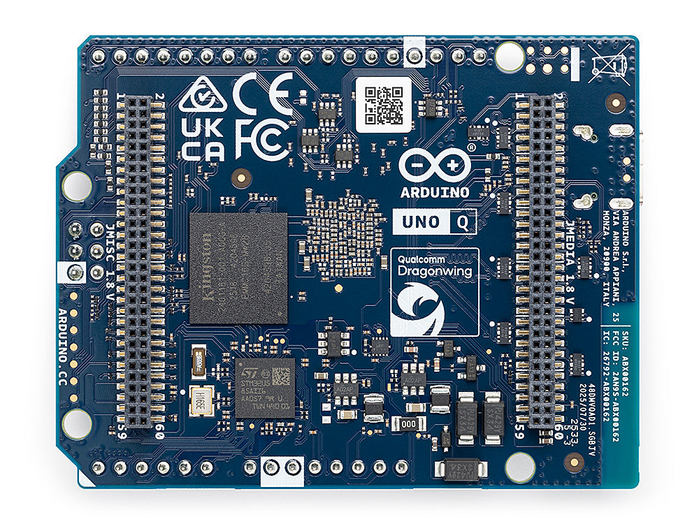 Arduino UNO Q, Unterseite mit Qualcomm Dragonwing QRB2210 (Bild: Arduino, store.arduino.cc)