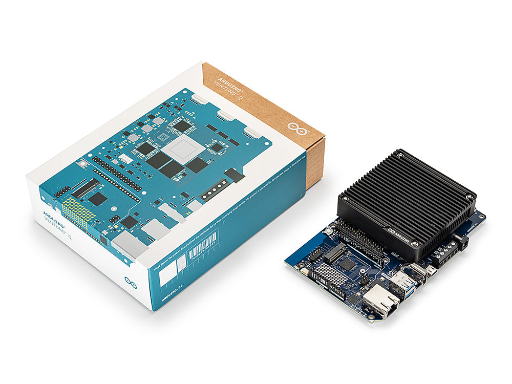 Arduino VENTUNO Q neben der Verpackung (Bild: Arduino, store.arduino.cc)