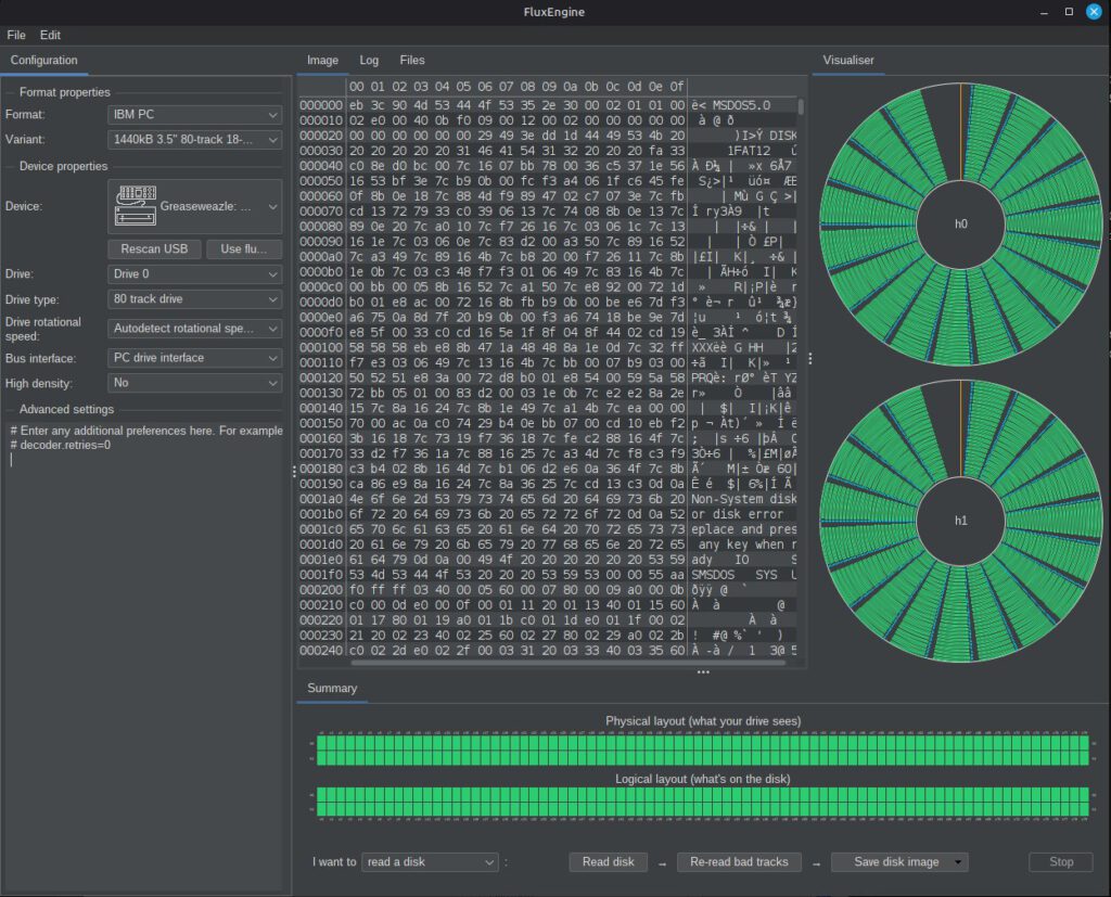 FluxEngine - Mini Floppy Emulator fehlerfrei ausgelesen, 1,44-MB-Image