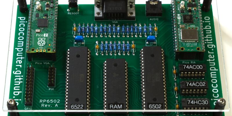 Picocomputer 6502 RP6502 Rev. A mit Pico 2 (VGA) und Pico 2 W (RIA) im Acryl-Sandwich (Bild: Rumbledethumps, picocomputer.github.io)