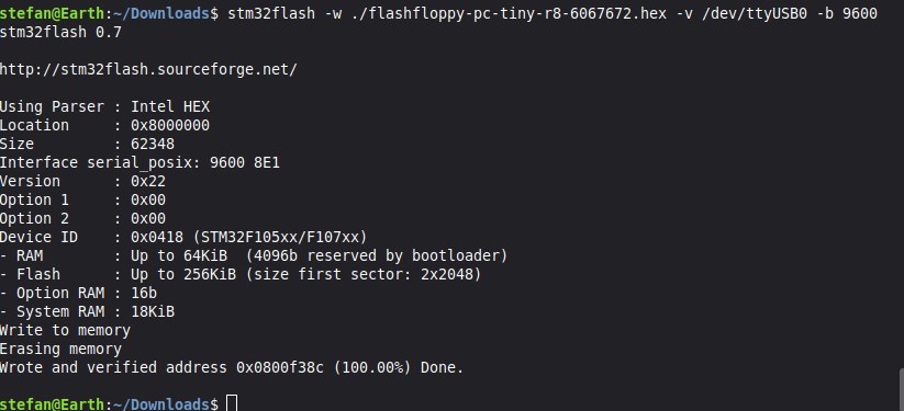stm32flash - FlashFloppy PC Tiny erfolgreich auf STM32F105R8T6 geflasht