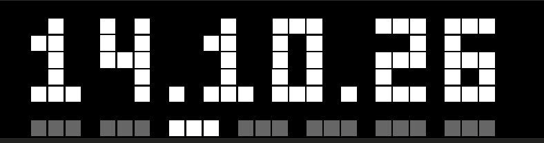 Pixelanzeige: Datum 14.10.26 mit Wochentagsleiste