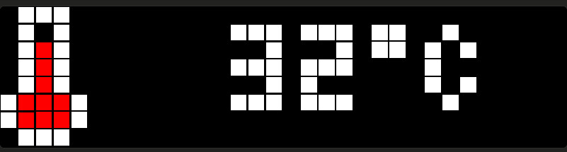 Pixelanzeige: Thermometer-Symbol und 32 °C