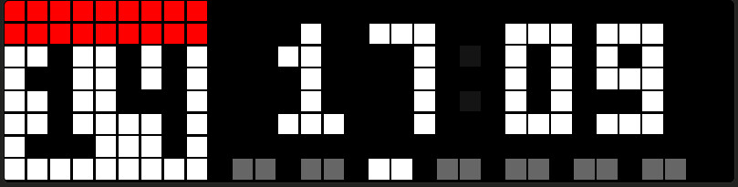 Pixelanzeige: Kalendersymbol mit Tag 14, daneben die Uhrzeit 17:09 und darunter die Wochentagsleiste